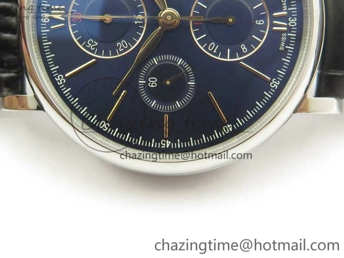 MIROTIME 0522 Portofino Chrono SS ZF 1:1 Best Edition Blue Dial Gold Markers on Black Leather Strap A OnTrend 7124